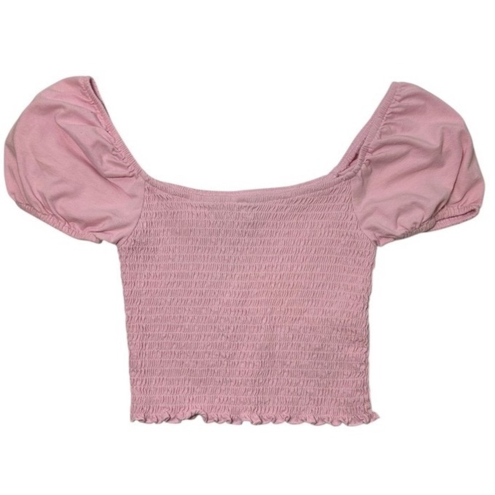 Hollister Pink Smocked Puff‎ Sleeve Cropped Top Womens Size S Square Neck